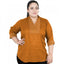 Generic Women's Casual Three Fourth Sleeve Embroidered Yellow Top (Color:Yellow, Material:Cotton Linen Blend)