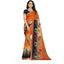 Generic Women's Georgette Floral Print Saree With Unstitched Blouse 5.5Mtr (Blue-Orange)