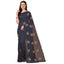 Generic Women's Silk Blend Embroidered Saree With Unstitched Blouse 5.5Mtr (Black)