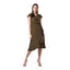Generic Women's Polyester Ruffled Cap Sleeve Knee-Length Dress (Olive)