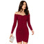 Generic Women's Knitting stretchable Solid V Neck Full Sleeve Dress (Maroon)