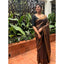 Generic Women's Litchi silk Printed Saree With Unstitched Blouse (Gold)