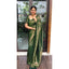 Generic Women's Litchi silk Printed Saree With Unstitched Blouse (Green)