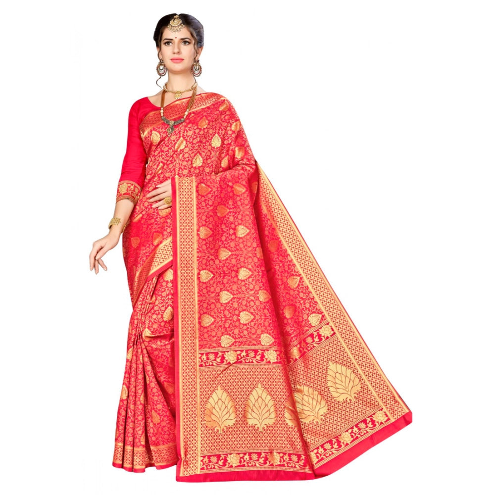 Generic Women's Banarasi silk Saree with Blouse (Red, 5-6mtr) Main image