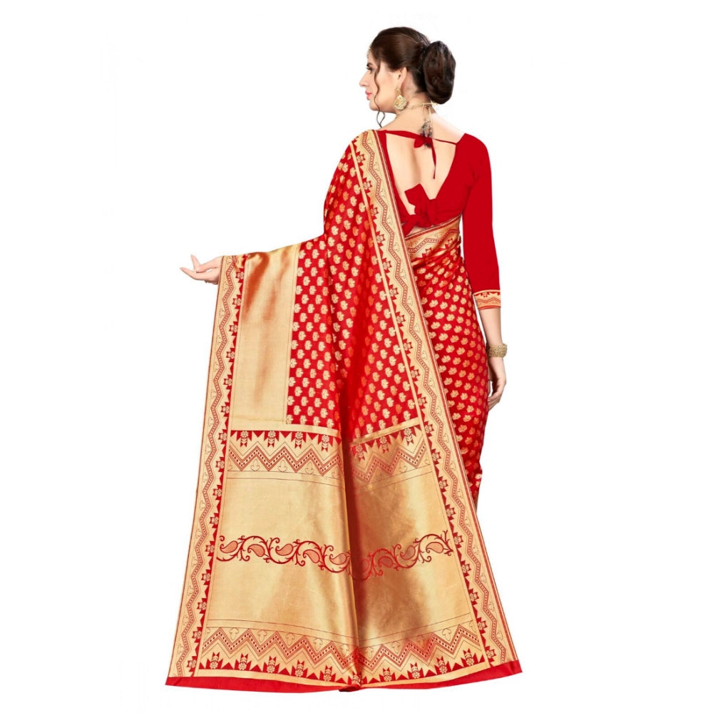 Generic Women's Banarasi silk Saree with Blouse (Red, 5-6mtr)