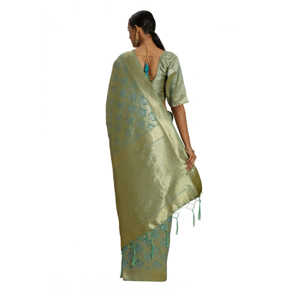 Generic Women's Banarasi silk Saree with Blouse (Sky blue, 5-6mtr) Secondary image