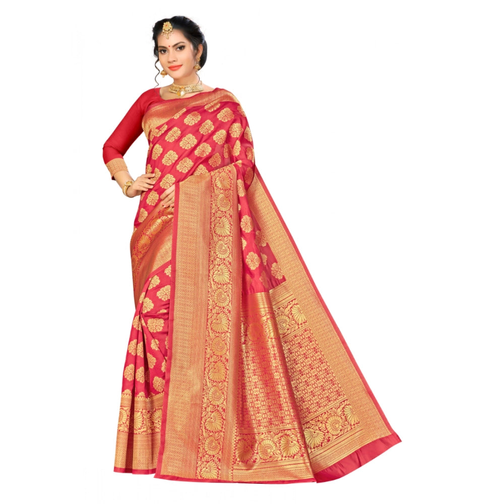 Generic Women's Banarasi silk Saree with Blouse (Red, 5-6mtr) Main image