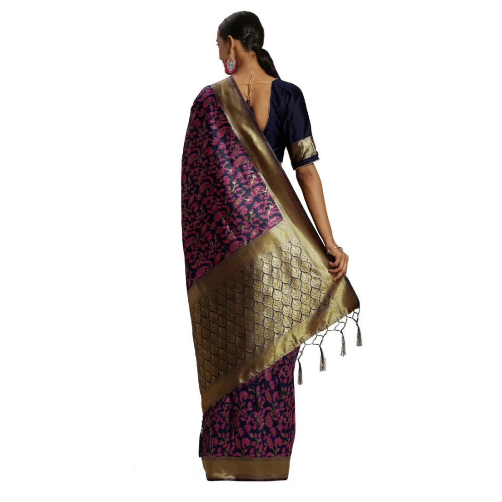 Generic Women's Banarasi silk Saree with Blouse (Multi, 5-6mtr) Secondary image