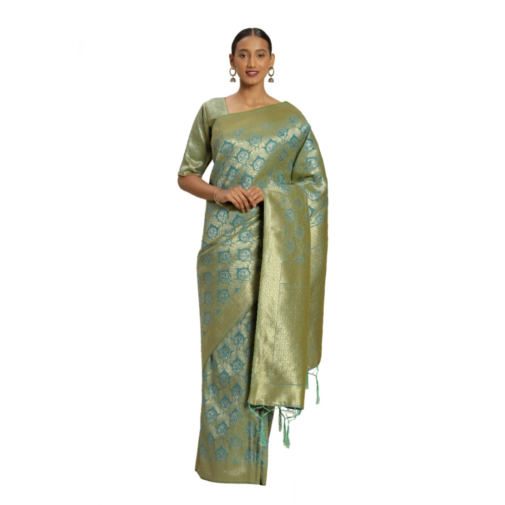 Generic Women's Banarasi silk Saree with Blouse (Sky blue, 5-6mtr) Main image