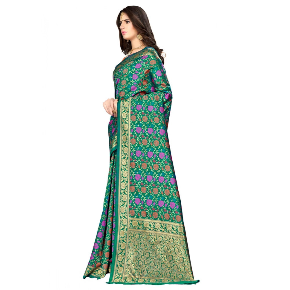 Generic Women's Banarasi silk Saree with Blouse (Multi, 5-6mtr) Secondary image