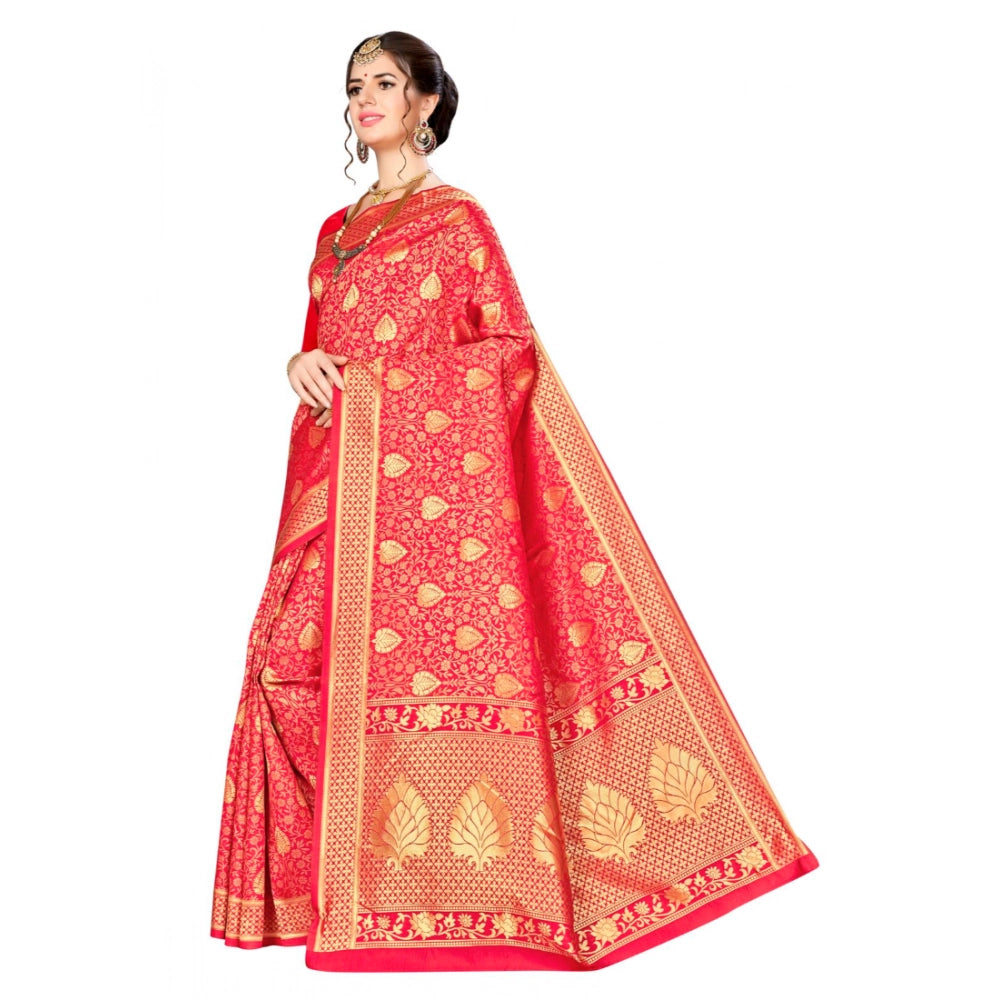 Generic Women's Banarasi silk Saree with Blouse (Red, 5-6mtr) Secondary image