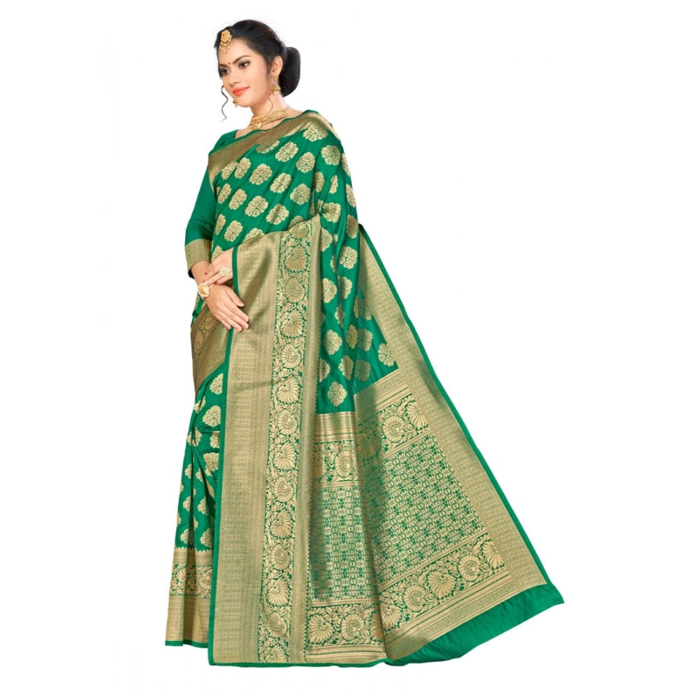 Generic Women's Banarasi Silk Saree (Green, 5-6mtrs) Secondary image