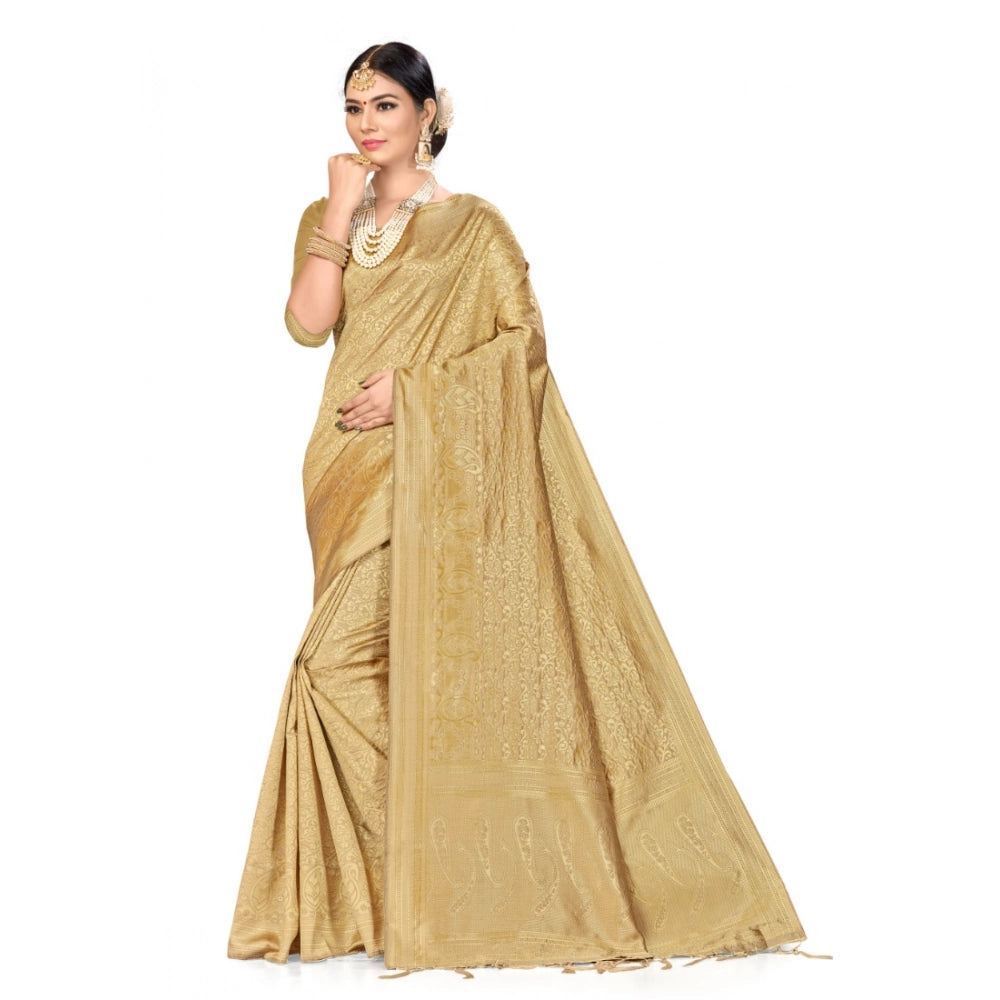 Generic Women's Banarasi Silk Saree (Cream, 5-6mtrs) Main image