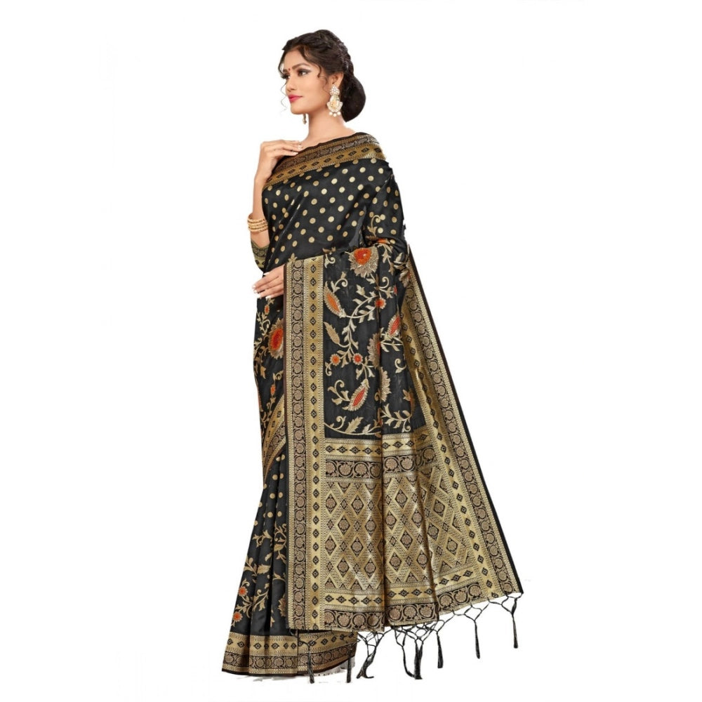 Generic Women's Banarasi Silk Saree (Black, 5-6mtrs) Secondary image