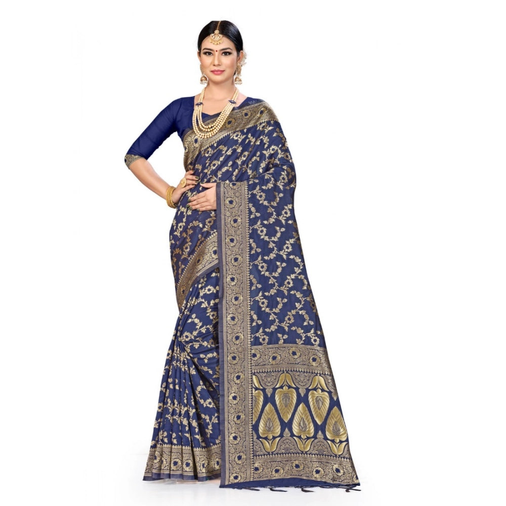 Generic Women's Banarasi Silk Saree (Neavy blue, 5-6mtrs) Main image