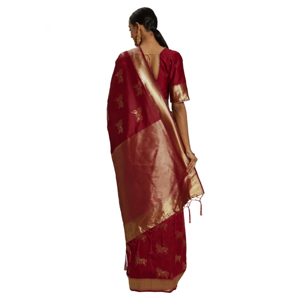 Generic Women's Banarasi Silk Saree (Red, 5-6mtrs) Secondary image