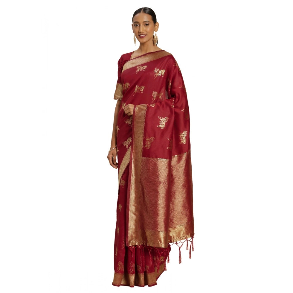 Generic Women's Banarasi Silk Saree (Red, 5-6mtrs) Main image