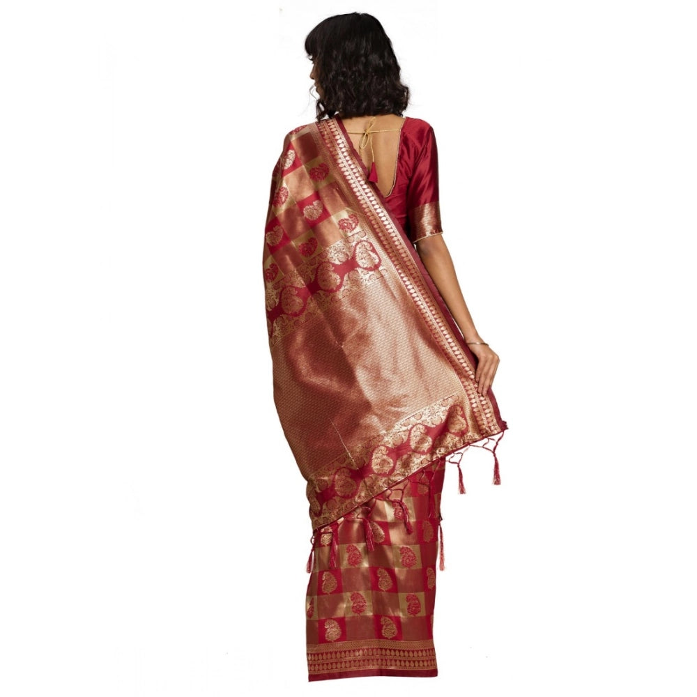 Generic Women's Banarasi Silk Saree (Red, 5-6mtrs) Secondary image
