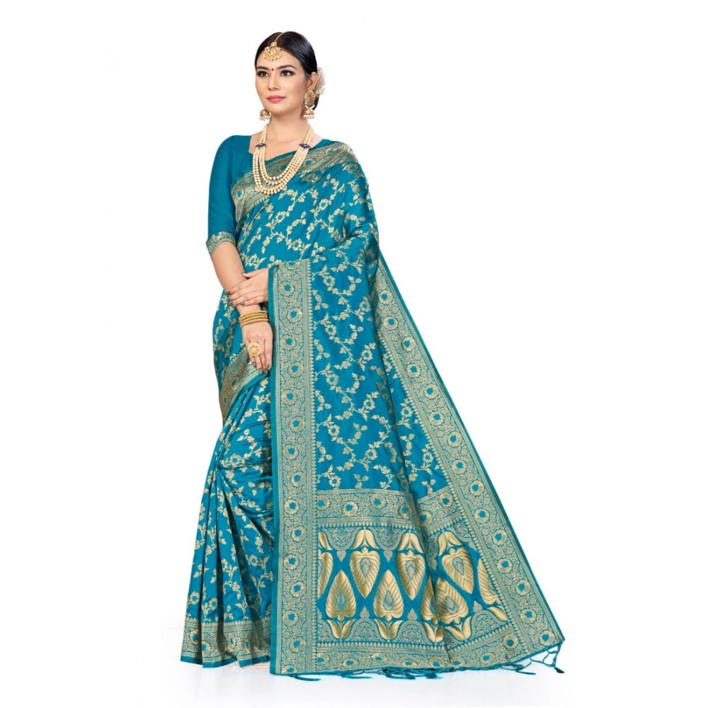 Generic Women's Banarasi Silk Saree (Sky blue, 5-6mtrs) Main image