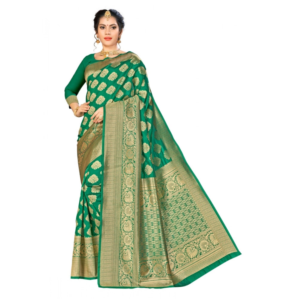Generic Women's Banarasi Silk Saree (Green, 5-6mtrs) Main image