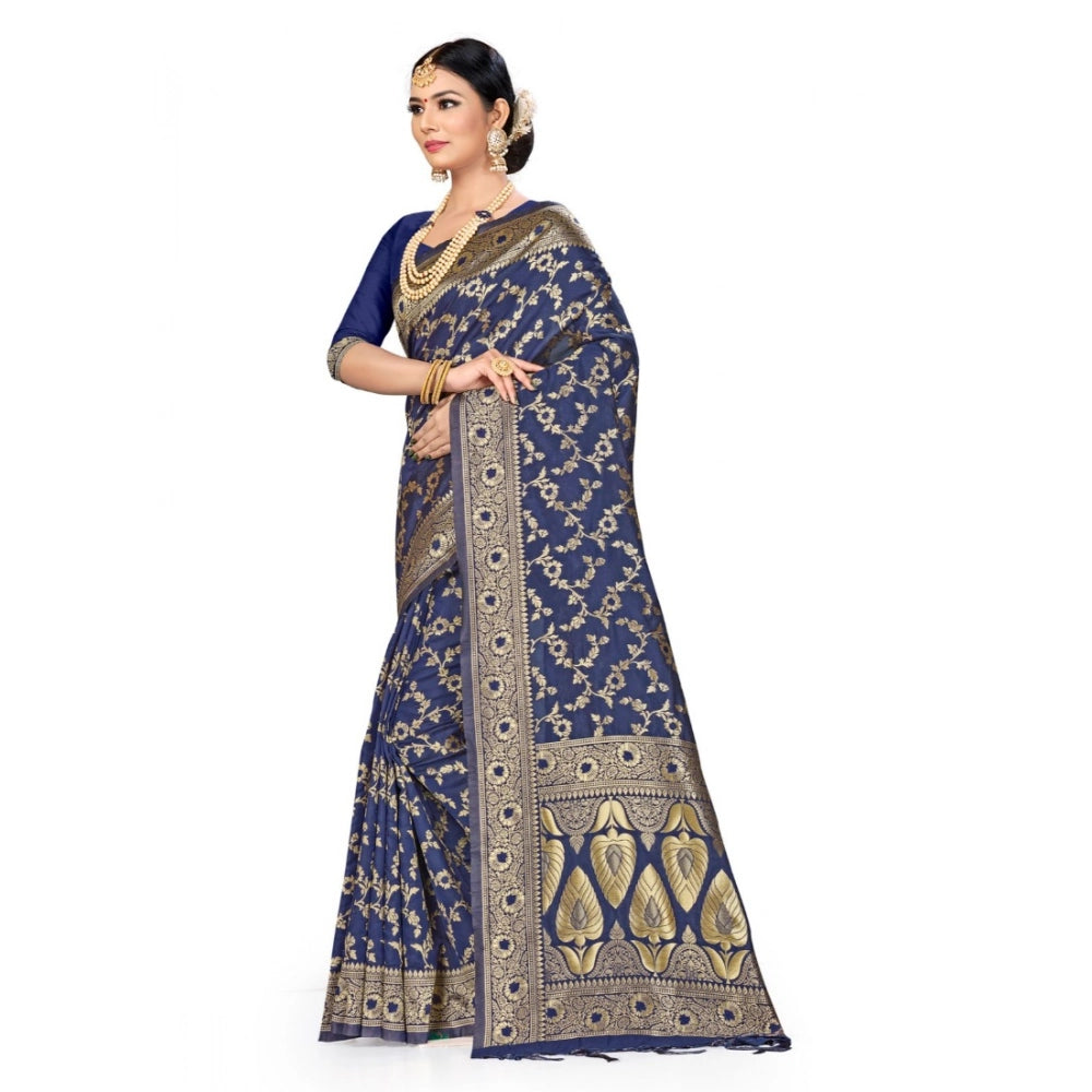 Generic Women's Banarasi Silk Saree (Neavy blue, 5-6mtrs) Secondary image