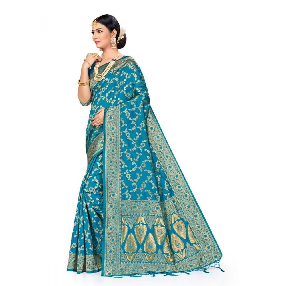 Generic Women's Banarasi Silk Saree (Sky blue, 5-6mtrs) Secondary image