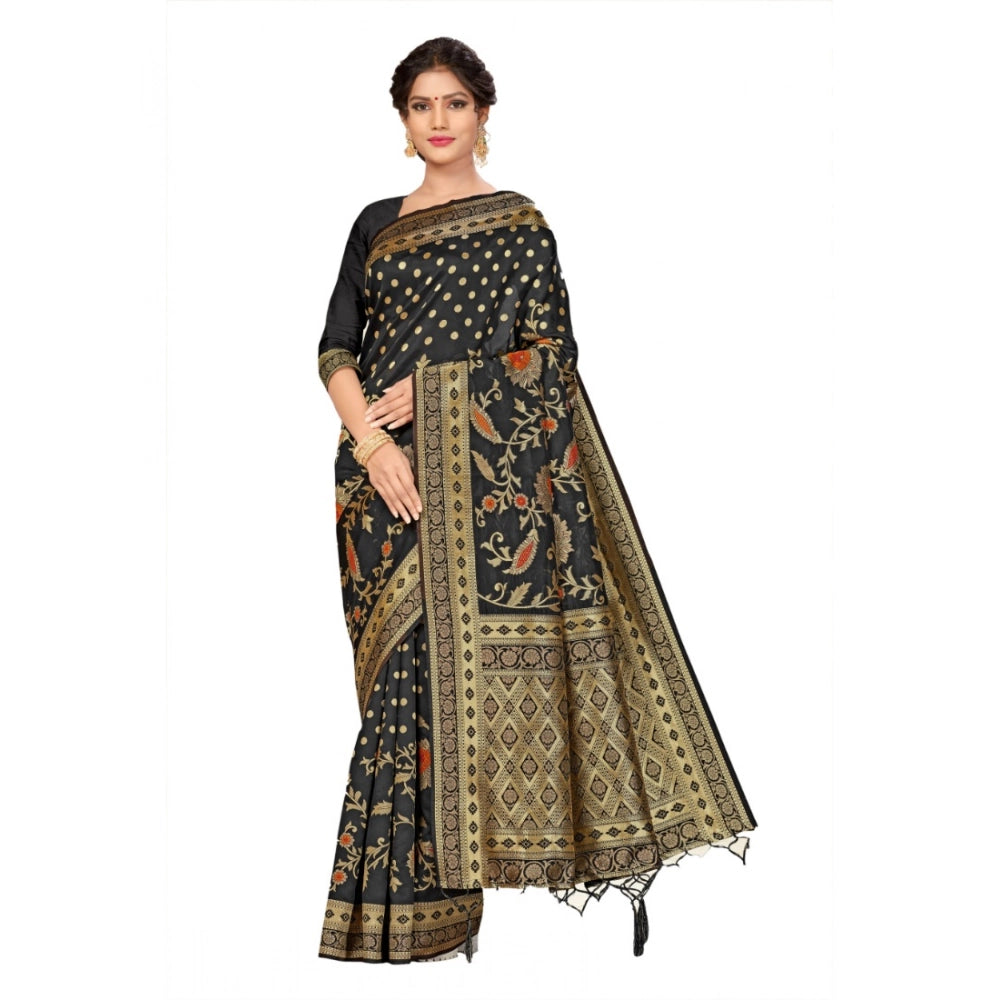 Generic Women's Banarasi Silk Saree (Black, 5-6mtrs) Main image