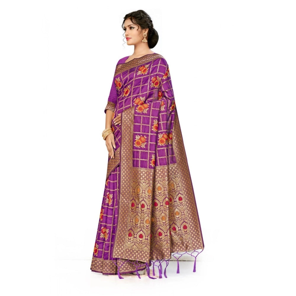 Generic Women's Banarasi Silk Saree (Purple, 5-6mtrs) Secondary image