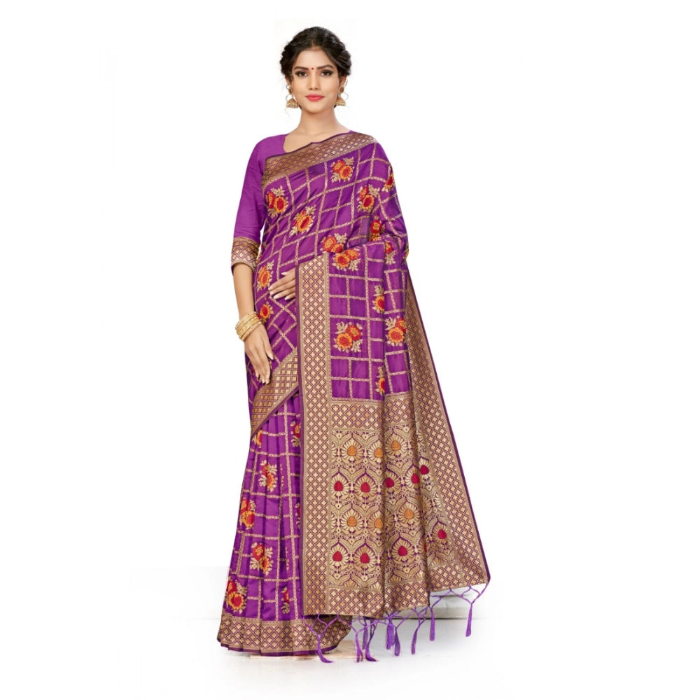 Generic Women's Banarasi Silk Saree (Purple, 5-6mtrs) Main image