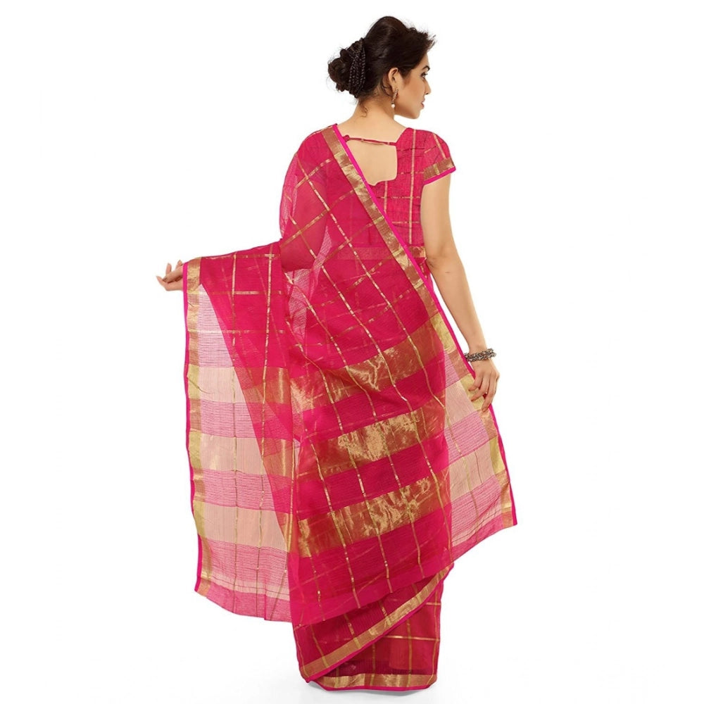 Generic Women's Kota Doria Cotton Saree With Blouse (Rani,6-3 Mtrs) Secondary image