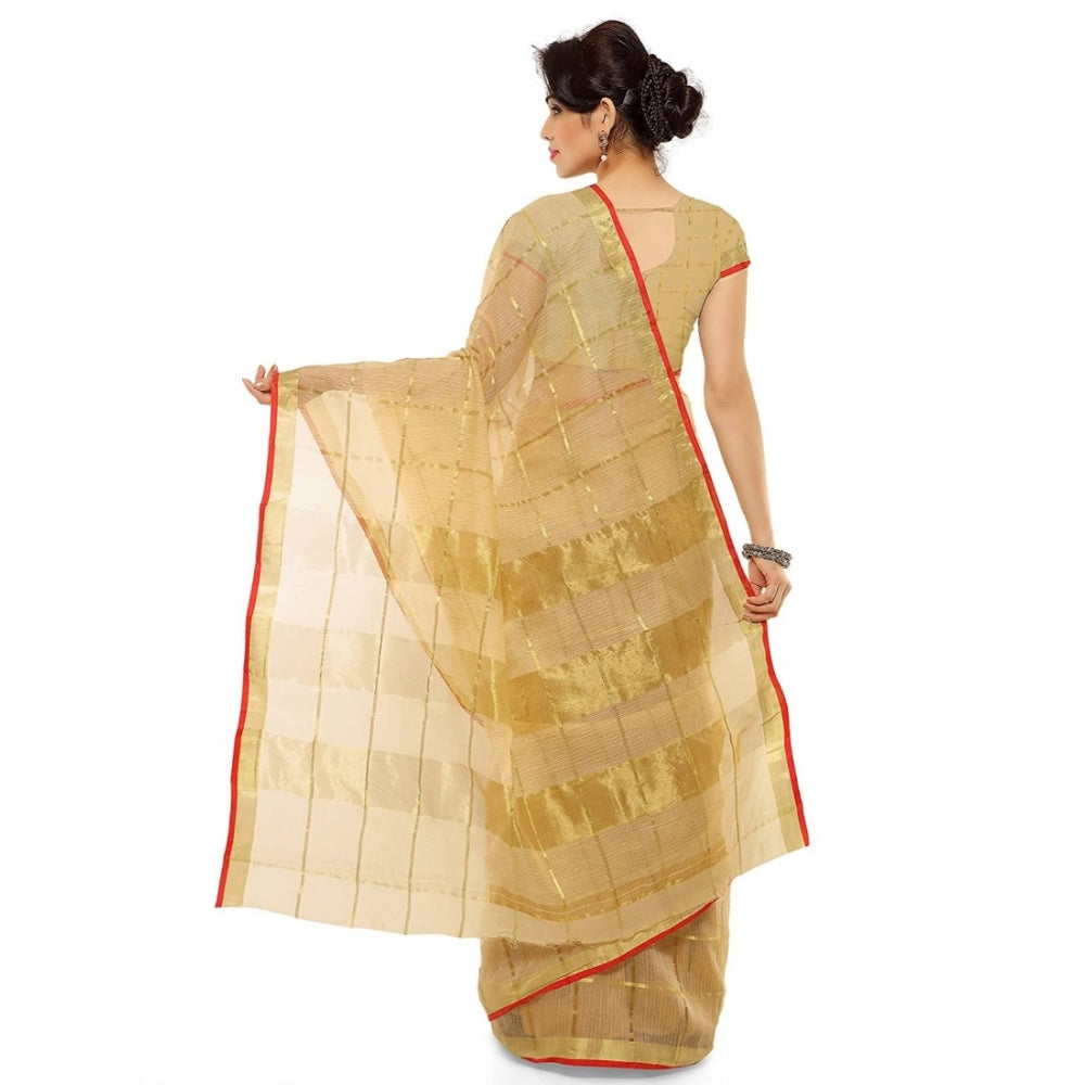 Generic Women's Kota Doria Cotton Saree With Blouse (Chikoo,6-3 Mtrs) Secondary image