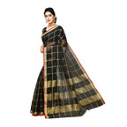 Generic Women's Kota Doria Cotton Saree With Blouse (Black,6-3 Mtrs)