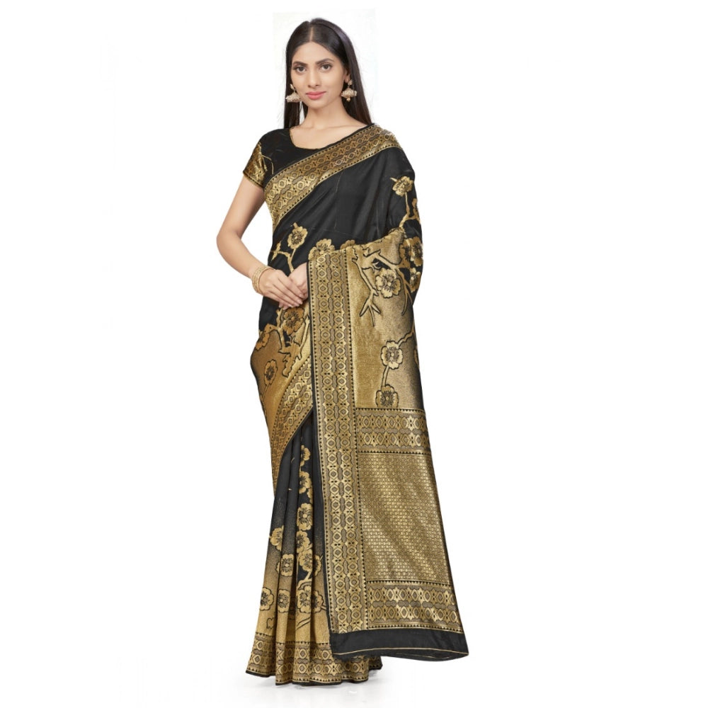 Generic Women's Banarasi Silk Saree (Black,5-6 Mtrs) Main image