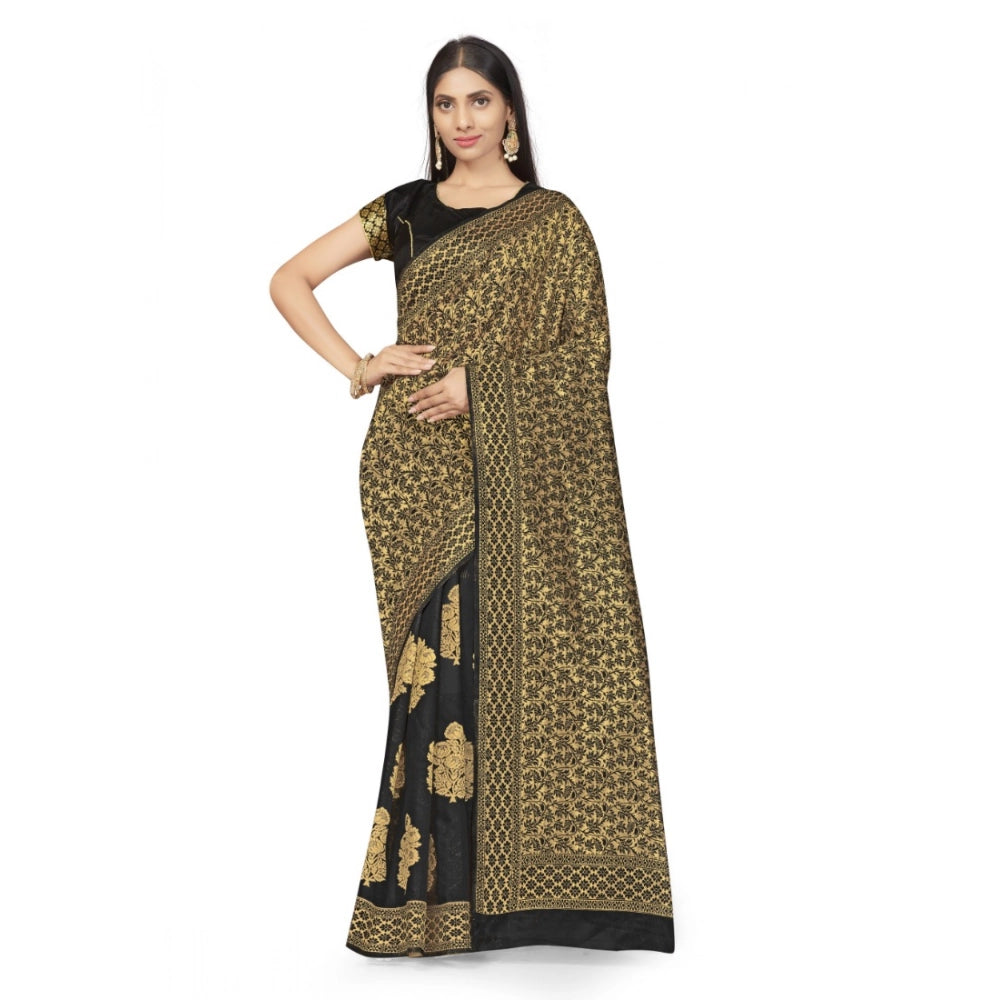Generic Women's Banarasi Silk Saree (Black,5-6 Mtrs) Main image
