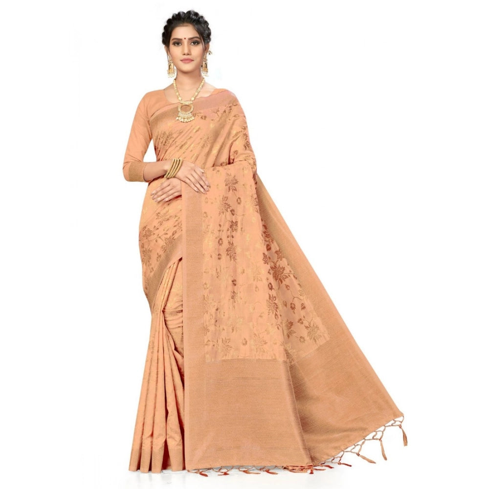 Generic Women's Banarasi (Spun Cotton) Saree (Beige,5-6 Mtrs) Main image