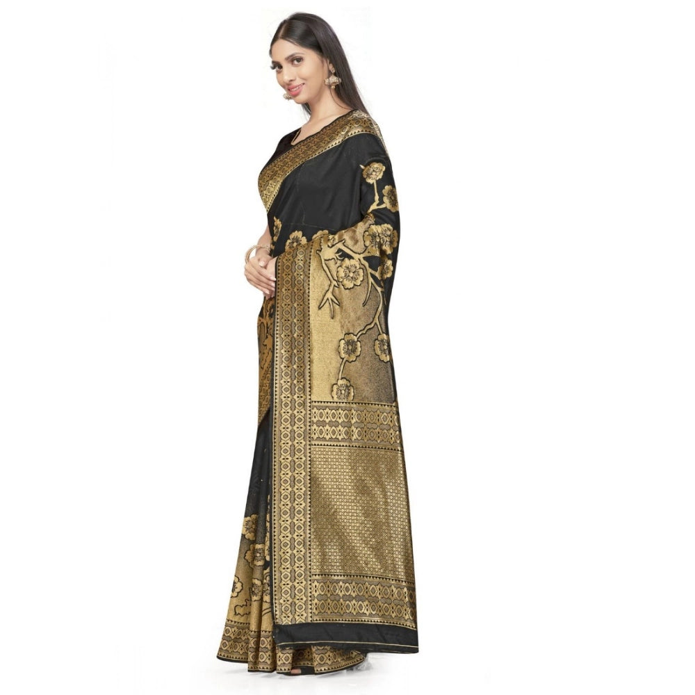 Generic Women's Banarasi Silk Saree (Black,5-6 Mtrs) Secondary image
