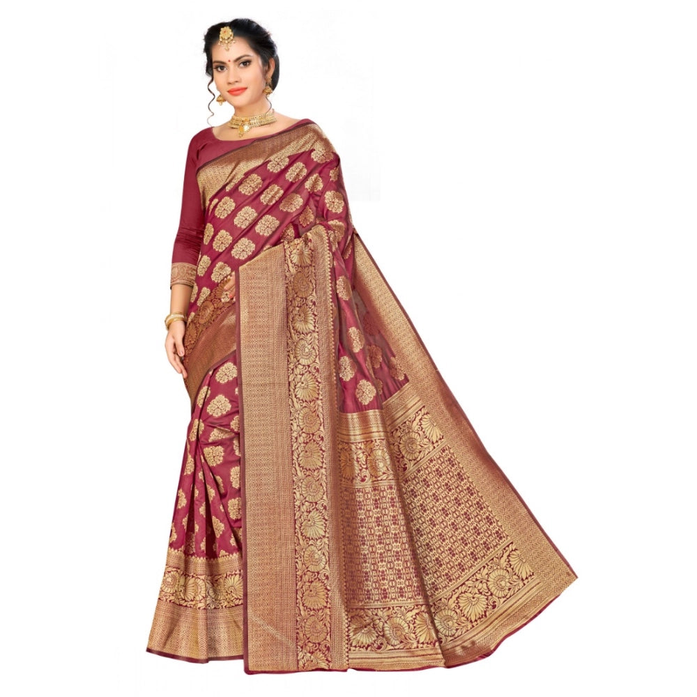 Generic Women's Banarasi Silk Saree (Maroon,5-6 Mtrs) Main image
