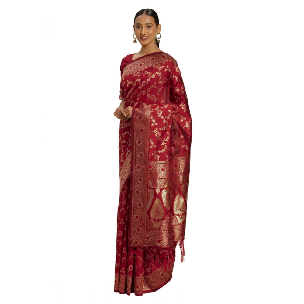 Generic Women's Banarasi Silk Saree (Red,5-6 Mtrs) Main image