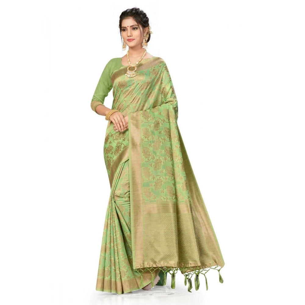 Generic Women's Banarasi (Spun Cotton) Saree (Pista Green,5-6 Mtrs) Main image