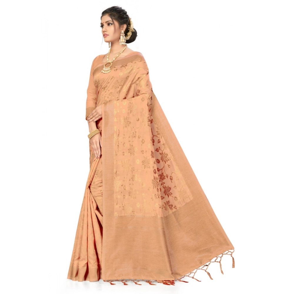 Generic Women's Banarasi (Spun Cotton) Saree (Beige,5-6 Mtrs) Secondary image