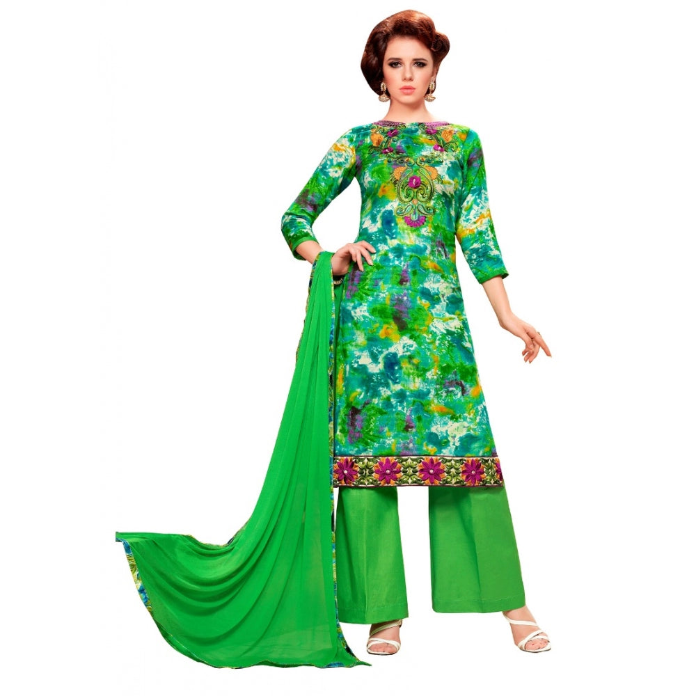 Generic Women's Glaze Cotton Unstitched Salwar Suit-Material With Dupatta (Green &amp; Multi,2.3 Mtrs) Main image