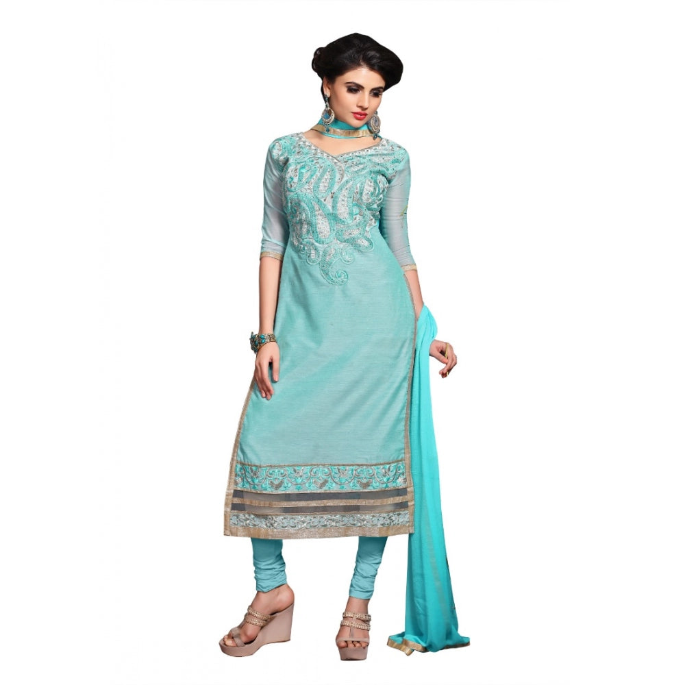 Generic Women's Chanderi Unstitched Salwar Suit-Material With Dupatta (Light Sea Green,2.3 Mtrs) Main image