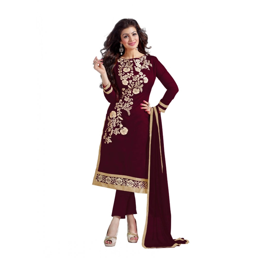 Generic Women's Chanderi Unstitched Salwar Suit-Material With Dupatta (Brown,2 Mtrs) Main image