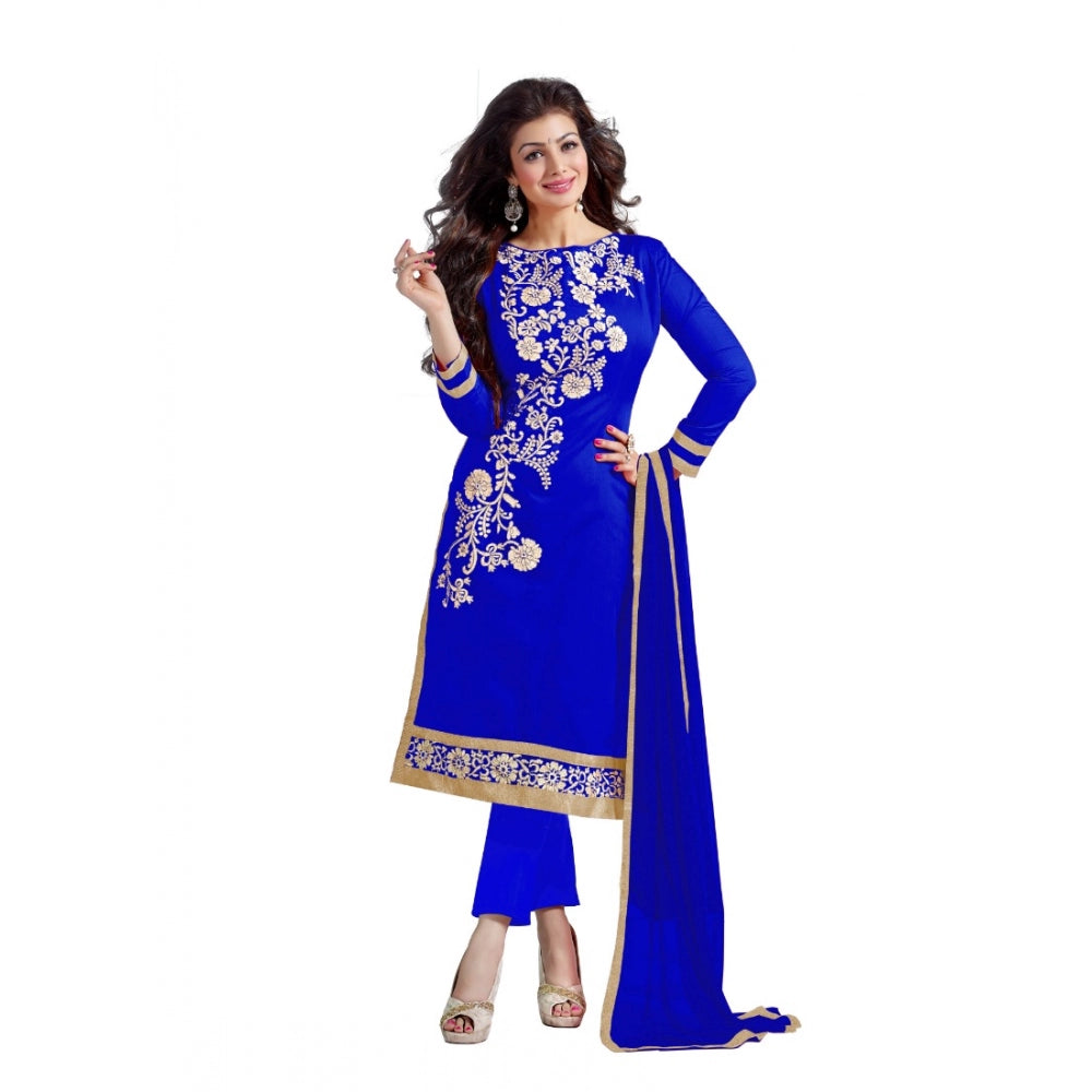 Generic Women's Chanderi Unstitched Salwar Suit-Material With Dupatta (Blue,2 Mtrs) Main image