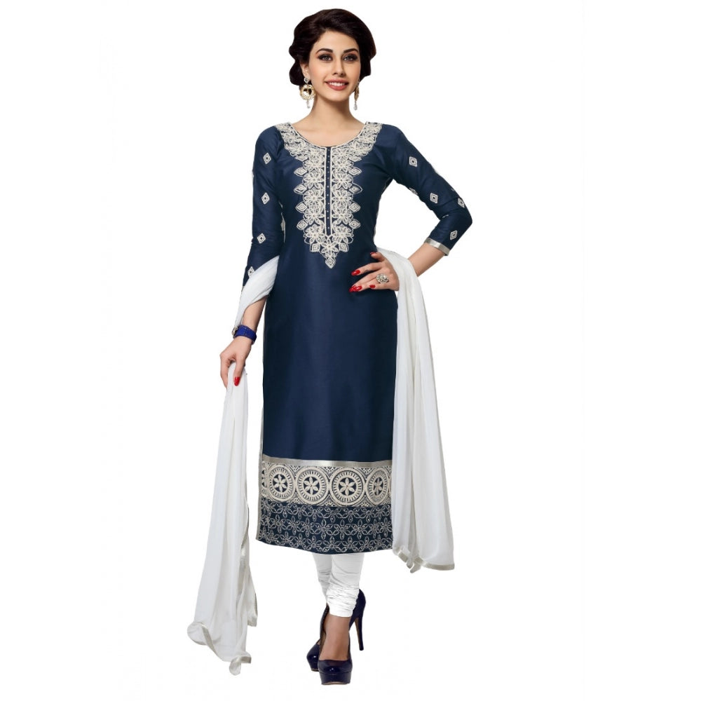 Generic Women's Cotton Unstitched Salwar Suit-Material With Dupatta (Navy Blue,2.2 Mtrs) Main image