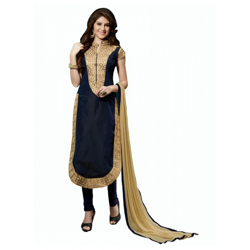 Generic Women's Chanderi Unstitched Salwar Suit-Material With Dupatta (Black,2 Mtrs) Main image