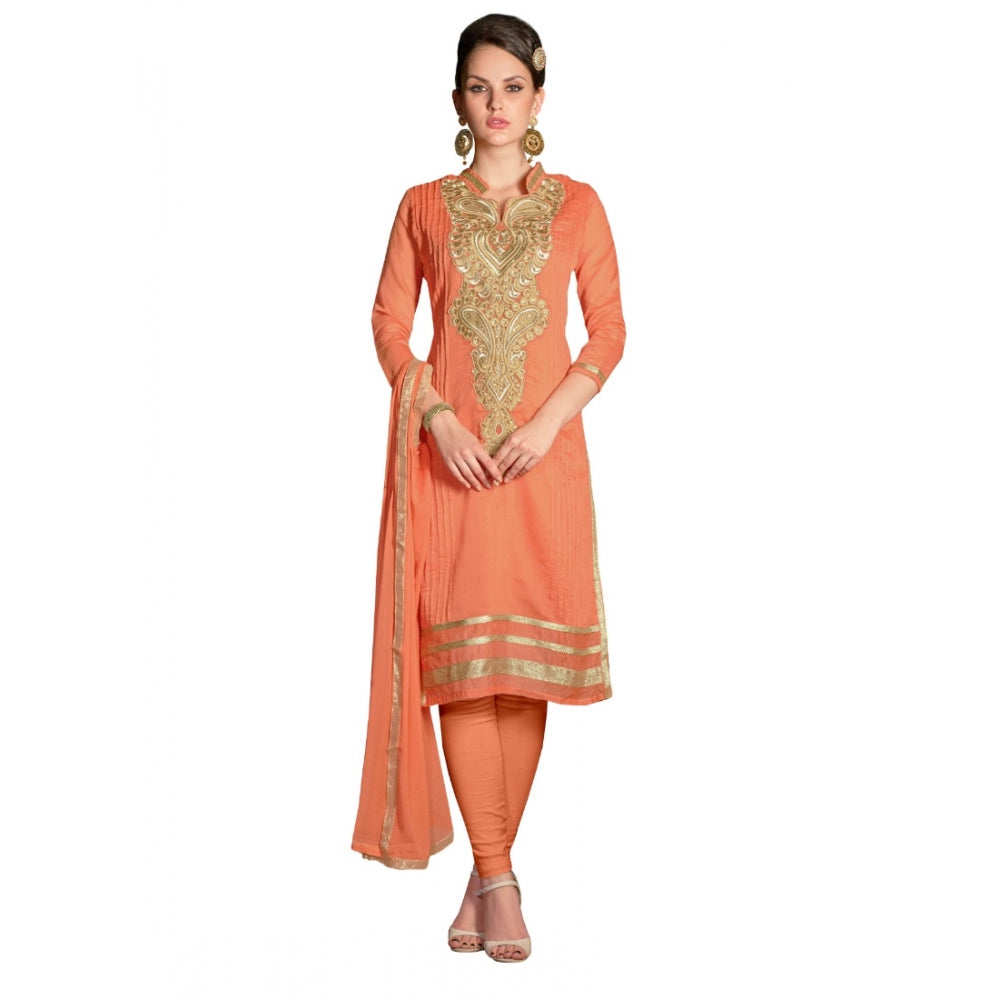 Generic Women's Chanderi Unstitched Salwar Suit-Material With Dupatta (Orange,2.2 Mtrs) Main image