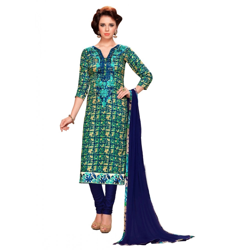 Generic Women's Glaze Cotton Unstitched Salwar Suit-Material With Dupatta (Blue &amp; Green,2.3 Mtrs) Main image