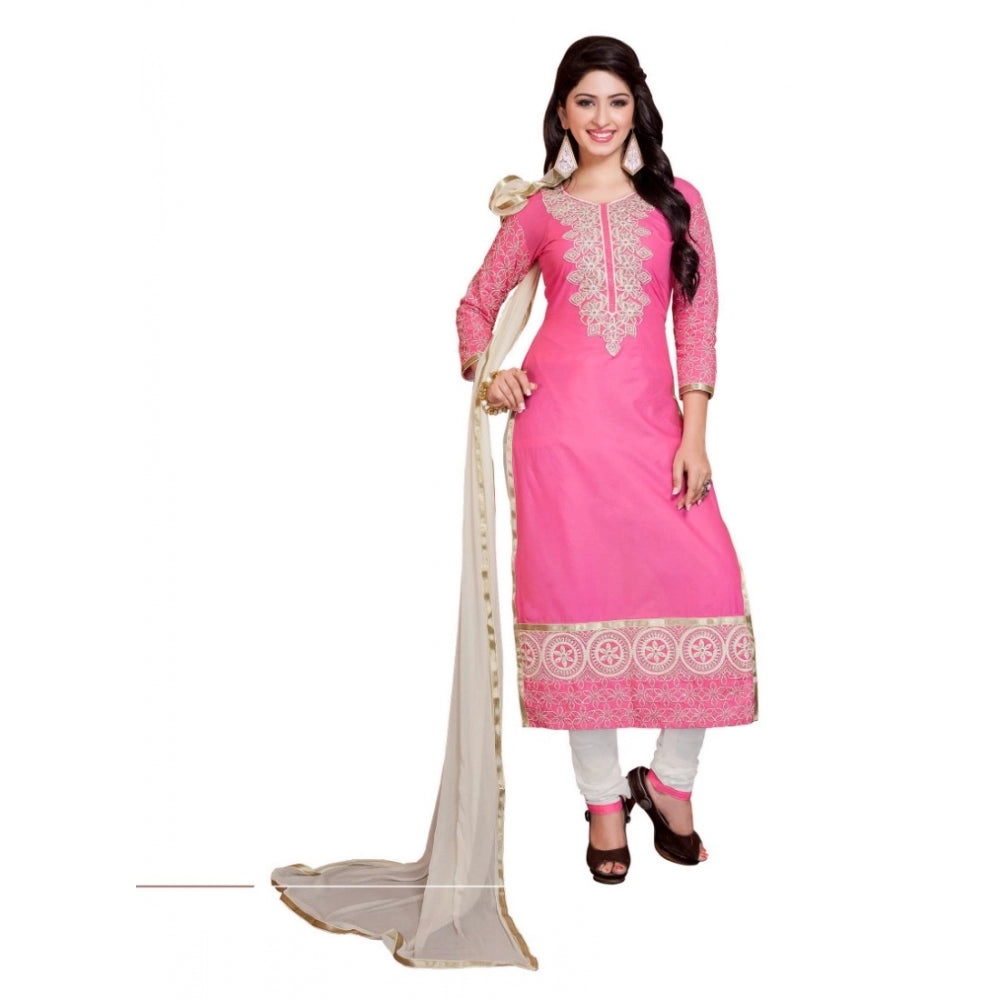 Generic Women's Georgette Unstitched Salwar Suit-Material With Dupatta (Pink &amp; White,2.2 Mtrs) Main image