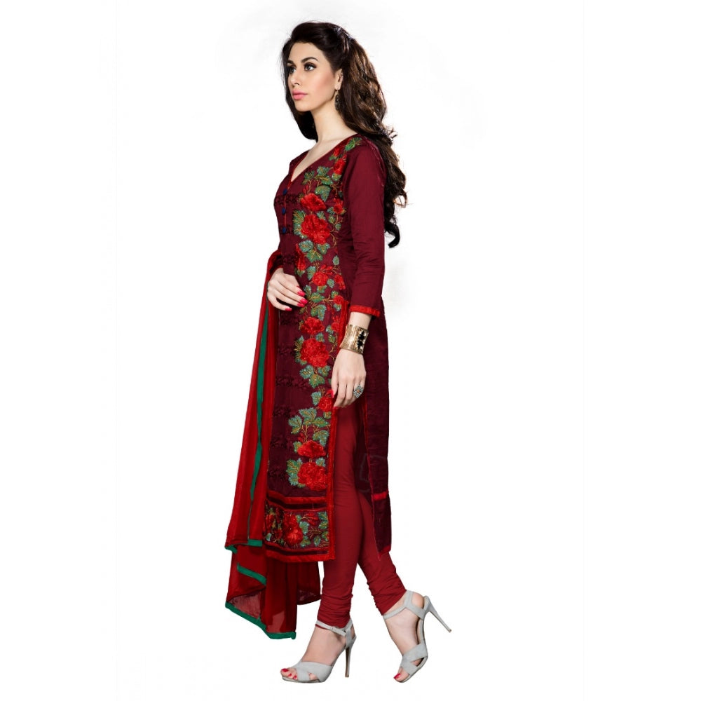 Generic Women's Cotton Unstitched Salwar Suit-Material With Dupatta (Dark Maroon,2.3 Mtrs) Secondary image